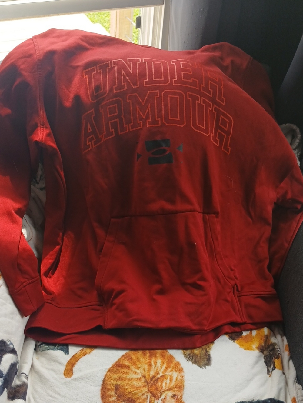 Under Armour Red Pullover Hoodie with Logo Print